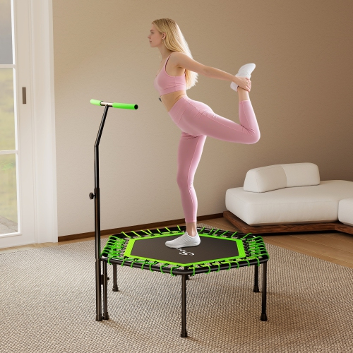 Soozier 45" Rebounder Trampoline for Adults, Mini Fitness Trampoline Bungee Rebounder with 3-Level Adjustable Handle, Indoor Outdoor Jumping Cardio
