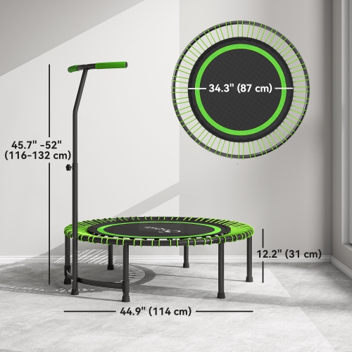 Soozier 45" Rebounder Trampoline for Adults, Mini Fitness Trampoline Bungee Rebounder with 5-Level Adjustable Handle, Indoor Outdoor Jumping Cardio