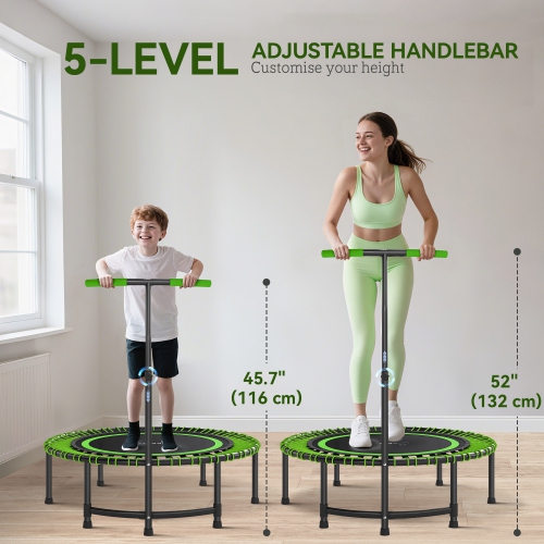 Soozier 45" Rebounder Trampoline for Adults, Mini Fitness Trampoline Bungee Rebounder with 5-Level Adjustable Handle, Indoor Outdoor Jumping Cardio