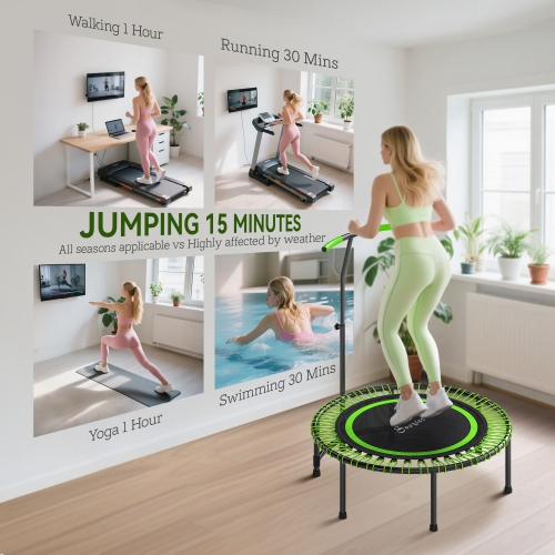 Soozier 45" Rebounder Trampoline for Adults, Mini Fitness Trampoline Bungee Rebounder with 5-Level Adjustable Handle, Indoor Outdoor Jumping Cardio