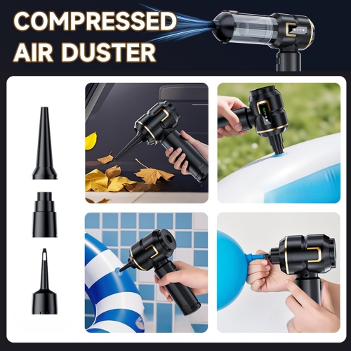 NIERBO Car Vacuum Cleaner Cordless with Battery Display, 23000PA Mini Handheld, 4-in-1 Compressed Air Duster & Air Blower & Pump with Brushless Motor