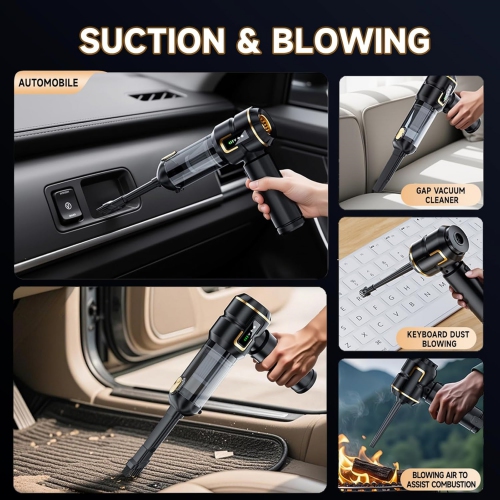 NIERBO Car Vacuum Cleaner Cordless with Battery Display, 23000PA Mini Handheld, 4-in-1 Compressed Air Duster & Air Blower & Pump with Brushless Motor