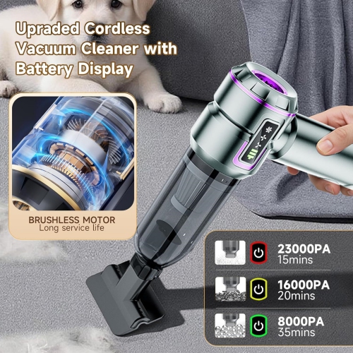 NIERBO Car Vacuum Cleaner Cordless with Battery Display, 23000PA Mini Handheld, 4-in-1 Compressed Air Duster & Air Blower & Pump with Brushless Motor