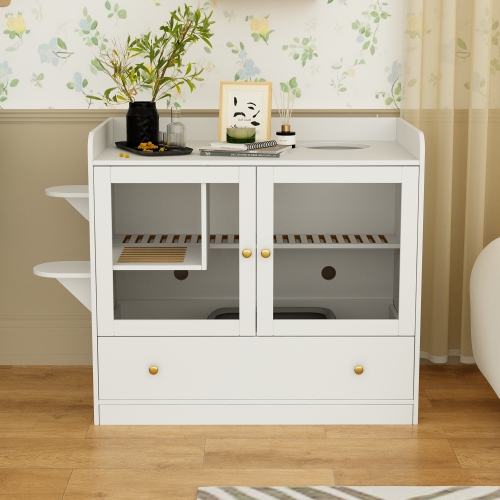 Famapy Modern 40" Indoor Composite Cat House with Storage Shelves, Ventilation System & Durable Design, White Pet Furniture for Medium Cats,White