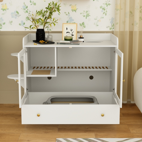 Famapy Modern 40" Indoor Composite Cat House with Storage Shelves, Ventilation System & Durable Design, White Pet Furniture for Medium Cats,White