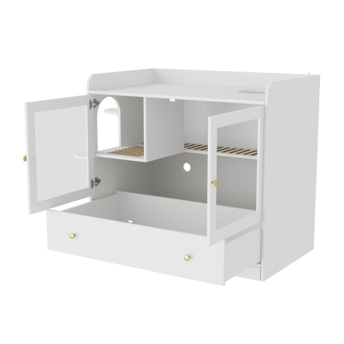 Famapy Modern 40" Indoor Composite Cat House with Storage Shelves, Ventilation System & Durable Design, White Pet Furniture for Medium Cats,White