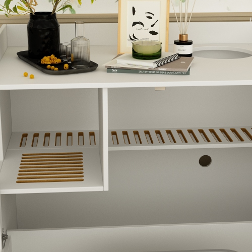 Famapy Modern 40" Indoor Composite Cat House with Storage Shelves, Ventilation System & Durable Design, White Pet Furniture for Medium Cats,White