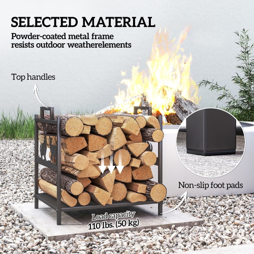 Outsunny Firewood Rack Outdoor, Decorative Heavy Duty Log Stand with Handles, Indoor Outdoor Wood Storage Holder for Fireplace, 16.7" x 13.2" x