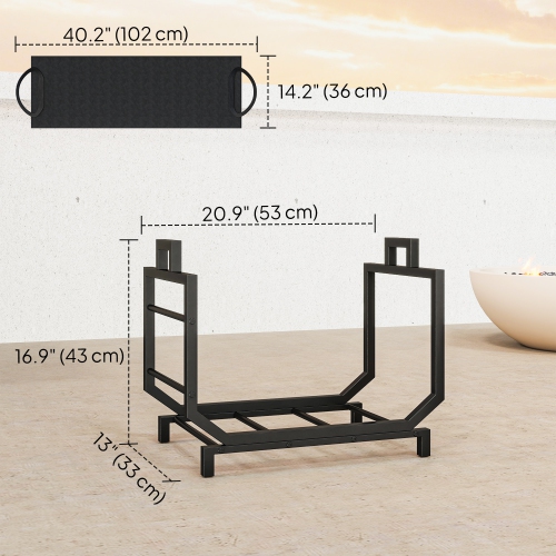 Outsunny Firewood Rack Outdoor, Heavy-Duty Log Holder with Log Tote Bag for Fireplace, Indoor Outdoor Fire Wood Storage Rack with Handles, 110 lbs