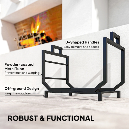 Outsunny Firewood Rack Outdoor, Heavy-Duty Log Holder with Log Tote Bag for Fireplace, Indoor Outdoor Fire Wood Storage Rack with Handles, 110 lbs