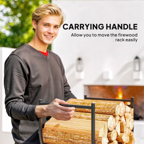 Outsunny – Support à bûches d'extérieur Firewood, 17&nbsp;po, robuste pour rangement intérieur avec foyer, range-tout en bois incurvé pour