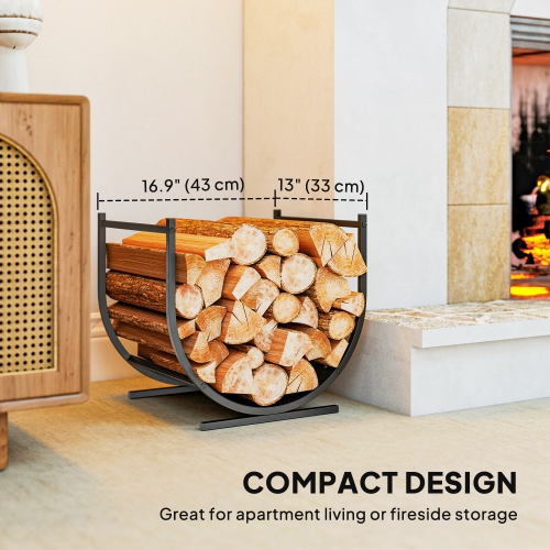 Outsunny – Support à bûches d'extérieur Firewood, 17&nbsp;po, robuste pour rangement intérieur avec foyer, range-tout en bois incurvé pour