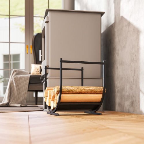 Outsunny – Support à bûches d'extérieur Firewood, 17&nbsp;po, robuste pour rangement intérieur avec foyer, range-tout en bois incurvé pour