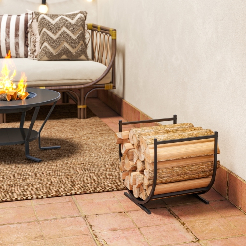 Outsunny – Support à bûches d'extérieur Firewood, 17&nbsp;po, robuste pour rangement intérieur avec foyer, range-tout en bois incurvé pour