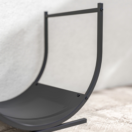 Outsunny – Support à bûches d'extérieur Firewood, 17&nbsp;po, robuste pour rangement intérieur avec foyer, range-tout en bois incurvé pour