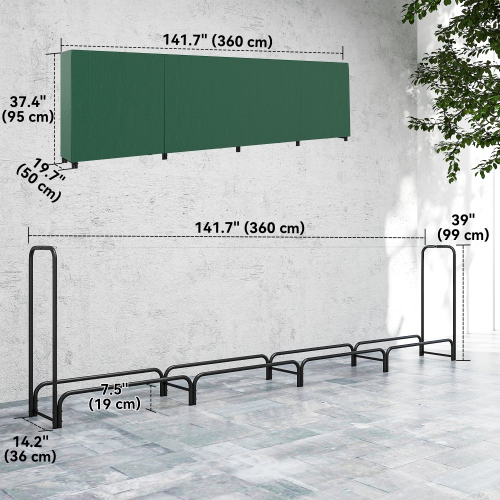 Outsunny 12 ft Firewood Rack with Waterproof Cover, Heavy Duty Metal Log Store Indoors with Steel Chains, Log Storage Holder for Outdoor Indoor