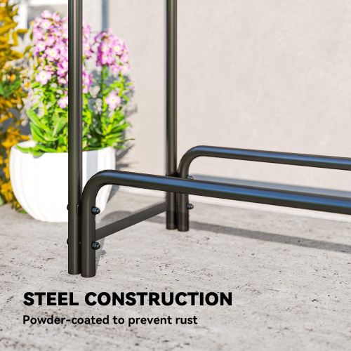 Outsunny 12 ft Firewood Rack with Waterproof Cover, Heavy Duty Metal Log Store Indoors with Steel Chains, Log Storage Holder for Outdoor Indoor