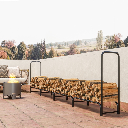 Outsunny 12 ft Firewood Rack with Waterproof Cover, Heavy Duty Metal Log Store Indoors with Steel Chains, Log Storage Holder for Outdoor Indoor