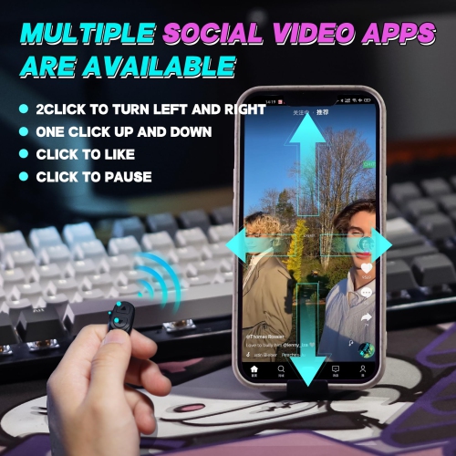 TikTok Scroll Ring Remote Control, Video Social Media Remote Page Turner for iPhone ipad Android, Bluetooth Remote Control with Stand