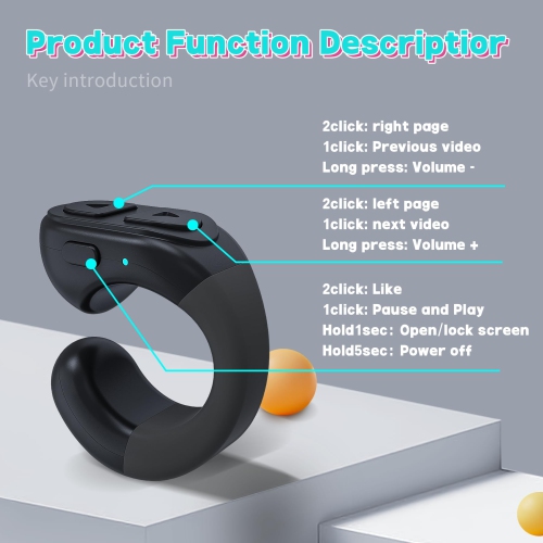 TikTok Scroll Ring Remote Control, Video Social Media Remote Page Turner for iPhone ipad Android, Bluetooth Remote Control with Stand
