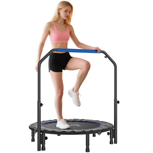 Soozier 45" Foldable Rebounder Trampoline for Adult, Mini Trampoline Indoor and Outdoor with 4 Level Adjustable U-Shaped Foam Handle, Quiet and Safe