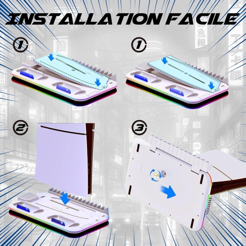 RGB Light and 3 Levels Turbo Cooling Station with Controller Charging Station for PS5/SLIM Digital/Disc with Headset Holder