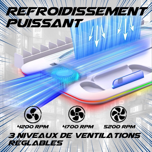 RGB Light and 3 Levels Turbo Cooling Station with Controller Charging Station for PS5/SLIM Digital/Disc with Headset Holder