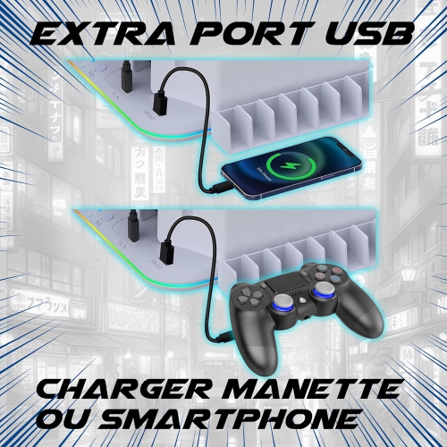 RGB Light and 3 Levels Turbo Cooling Station with Controller Charging Station for PS5/SLIM Digital/Disc with Headset Holder