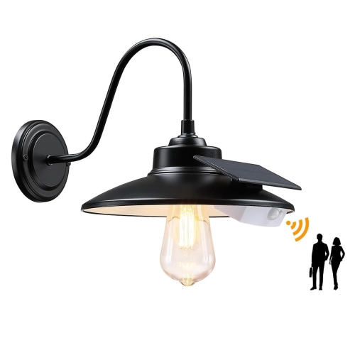 Solar Barn Lights Outdoor with 3 Lighting Modes & Motion Sensor, Waterproof Black Farmhouse Outdoor Gooseneck Solar Lights for Barn Shed Porch