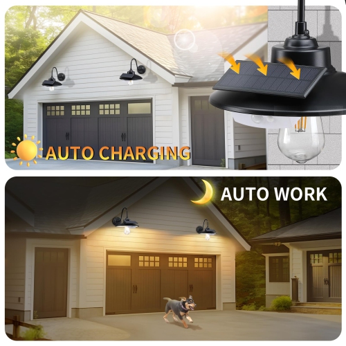 Solar Barn Lights Outdoor with 3 Lighting Modes & Motion Sensor, Waterproof Black Farmhouse Outdoor Gooseneck Solar Lights for Barn Shed Porch