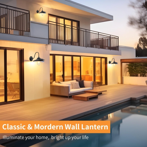 Solar Barn Lights Outdoor with 3 Lighting Modes & Motion Sensor, Waterproof Black Farmhouse Outdoor Gooseneck Solar Lights for Barn Shed Porch