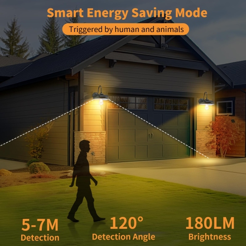 Solar Barn Lights Outdoor with 3 Lighting Modes & Motion Sensor, Waterproof Black Farmhouse Outdoor Gooseneck Solar Lights for Barn Shed Porch