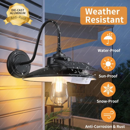 Solar Barn Lights Outdoor with 3 Lighting Modes & Motion Sensor, Waterproof Black Farmhouse Outdoor Gooseneck Solar Lights for Barn Shed Porch