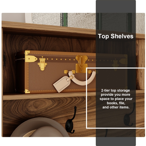 FUFU&GAGA Modern 39.4" Hall Tree with Storage Bench, 7 Metal Hooks, Entryway Organizer with Coat Rack and Upper Compartments,Brown