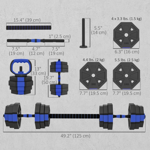 Ensemble d'haltères réglables 4-en-1 de Soozier, utilisés comme haltères, haltères, support de poussée, 55 lb – Ensemble de poids gratuits pour