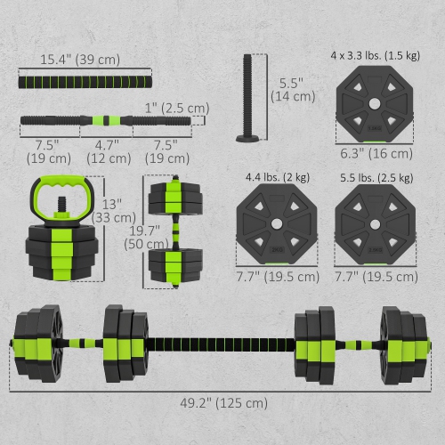 Soozier 4-in-1 Adjustable Dumbbell Set, Used as Kettlebell, Barbell, Dumbbell, Push-Up Stand, 55lbs Free Weights Set for Men and Women Home Gym