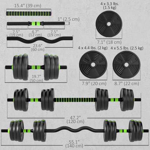 Soozier Adjustable Dumbbell Set, 3 in 1 Weights Dumbbells Set for Home Gym, 55lb Free Weights with Connector and Non-Slip Grip, Fitness Strength
