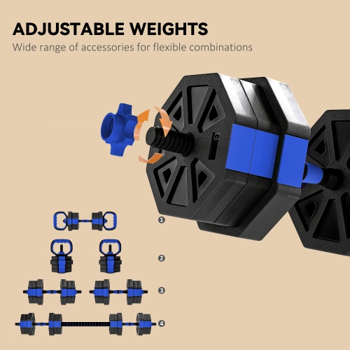 Ensemble d'haltères réglables 4-en-1 de Soozier, utilisés comme haltères, haltères, support de poussée, 44 lb – Ensemble de poids gratuits pour