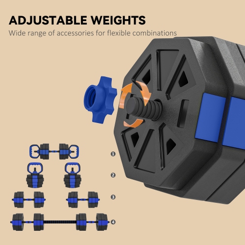 Ensemble d'haltères réglables 4-en-1 de Soozier, utilisés comme haltères, haltères, support de poussée, 66&nbsp;lb – Ensemble de poids gratuits pour