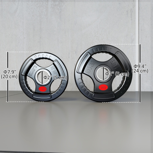 Soozier Weight Plates Set of 4, 2-Inch Barbell Weights Set with Tri-Grips for Home Gym Weightlifting and Strength Training, 2 x 6lbs, 2 x 11lbs, Black