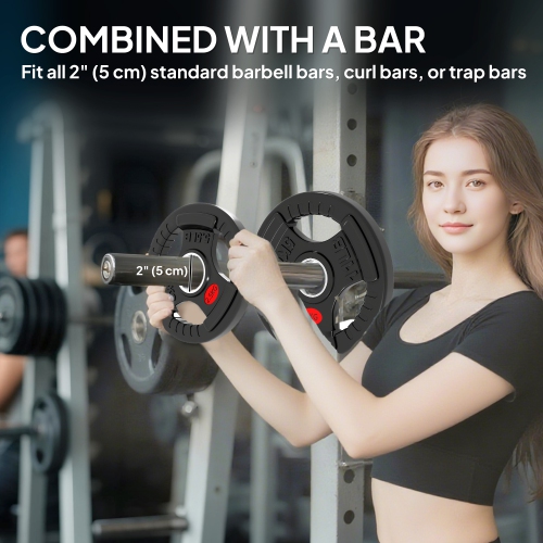 Soozier Weight Plates Set of 4, 2-Inch Barbell Weights Set with Tri-Grips for Home Gym Weightlifting and Strength Training, 2 x 6lbs, 2 x 11lbs, Black