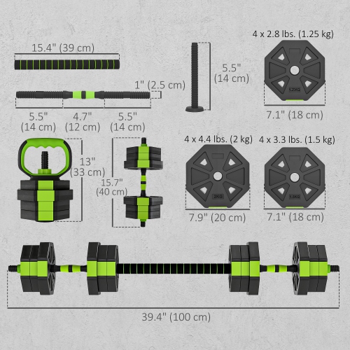Ensemble d'haltères réglables 4-en-1 de Soozier, utilisés comme haltères, haltères, support de poussée, 44&nbsp;lb – Ensemble de poids gratuits pour