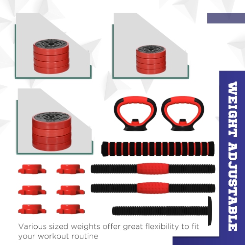 Soozier 4-in-1 Adjustable Weight Dumbbell Set, Used as Barbell, Kettlebell, Push Up Stand, Free Weights Set for Men and Women Home Gym Training,