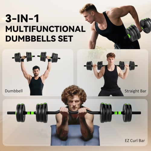 Soozier Adjustable Dumbbell Set, 3 in 1 Weights Dumbbells Set for Home Gym, 44lb Free Weights with Connector and Non-Slip Grip, Fitness Strength