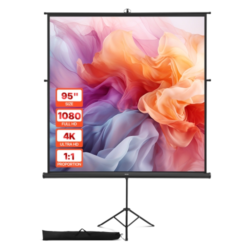 VEVOR 70 x 70 Inch Projector Screen with Stand,160° Wide Angle Indoor Outdoor Projection Screen, 1:1 4K HD Wrinkleless Portable Tripod Screens with