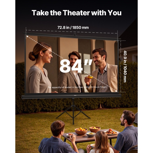 Écran de projection VEVOR de 84&nbsp;po avec support, écran de projection intérieur grand-angle de 160°, écrans de trépied portatifs sans plis HD