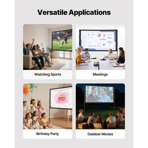 VEVOR 80 Inch Projector Screen with Stand, 160° Wide Angle Indoor Outdoor Projection Screen, 16:9 4K HD Wrinkleless Portable Dual-Stand Screens with