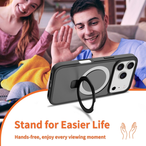 iPhone 17 Pro Max Mobile Phone Case, Magnetic Anti-Fall Frosted Bracket Protective Case, 360 Magnetic Stand for iPhone 17 Pro Max Case, Translucent