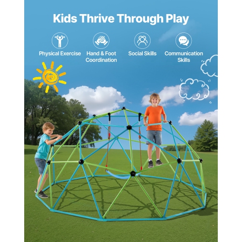 VEVOR Climbing Dome, 10FT Geometric Dome Climber with Swing & Hammock,1000LBS Loading Kid's Jungle Gym,Outdoor Backyard Climbing Equipment for Boys