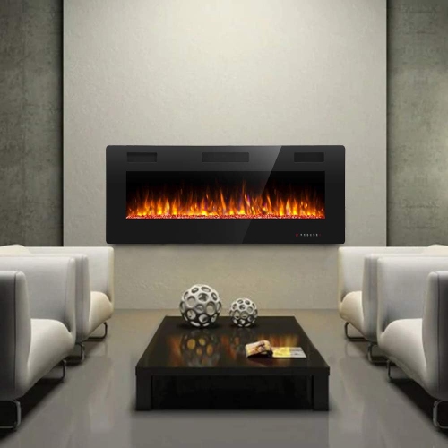 50" Electric Fireplace Insert, Wall Mounted/Recessed Slim Heater with Timer, 3D Flame, Remote & Touch Controls, Adjustable Colors, Speeds &